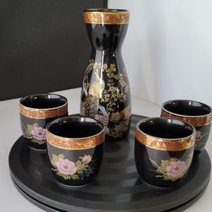 Saki Five Piece Set- Peacocks and Flowers Made in Japan All Occasion NWOT